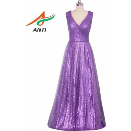 ANTI Robe De Soiree A-Line Lavender Long Evening Dress Party Elegant Vestido De Festa Long Prom Gown 2019 With Sequin Tulle