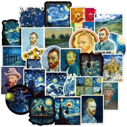 10/30/50PCS retro Van Gogh art sunflower oil painting graffiti luggage laptop guitar waterproof sticker decoration wholesale