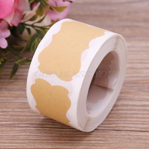 300Pcs Vintage Blank Natural Kraft Sealing Sticker Roll Adhesive Label Package Tag Gift Baking Scrapbook Party Kitchen Jar