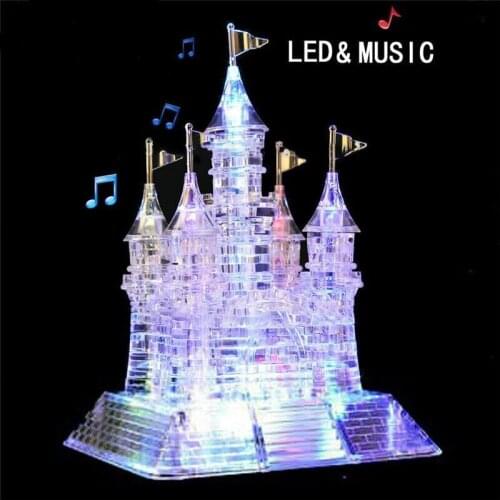 3D Crystal Puzzle Castle Building Blocks Jigsaw Toy with Music and Light DIY Assembly Education Gift Montessori Toy for Children
