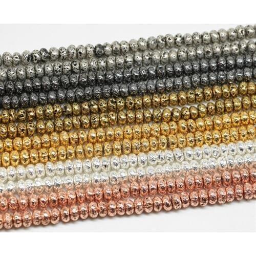 4x6mm 5x8mm Plating Gold/Rose Gold/Gun Black Lava Stone Beads Heishi Bead For Jewelry Making Volcanic Rocks Abacus Beads