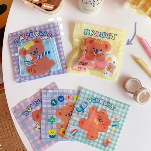 5Pcs/Pack Cute Bear Travel Accessories Snacks Airtight Bag Girls Food Biscuit Candy Small Size Packet Candy Gift Bag