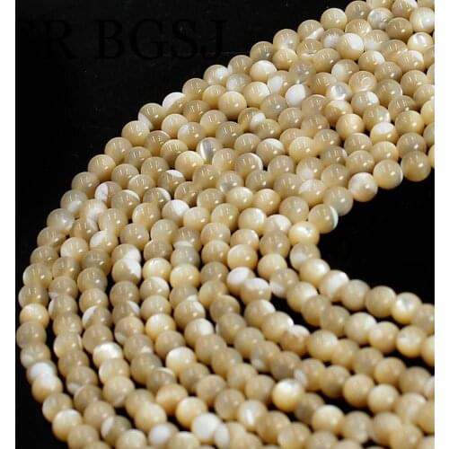 Free Shipping 4mm Round Gold Sea Natural Shell DIY Jewelry Making Findings Wholesale Beads Strand 15"