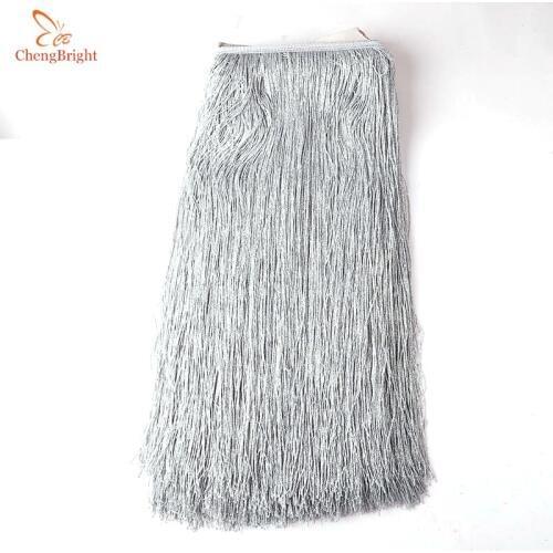 CHENGBRIGHT 1Yards 50cm Wide silver Silk Lace Fringe Trim Tassel Fringe Trimming Dress Stage Clothes Accessories Tassel Fringe