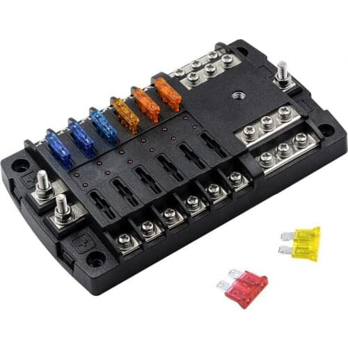 12 Ways Fuse Box Holder LED Indicator Light Universal Fuse Blade Cover for 12V-60V Cars SUVs RVs Boats Yachts