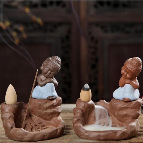 Home Decor Creative Buddhism Incense Burner Buddha Monk Bullet Blackflow Incense Cones Or Burner Smoke Ceramic Censer Burner
