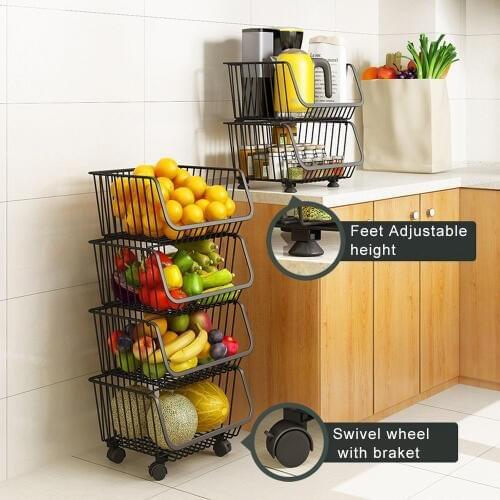 Household multi-layer floor fruit and vegetable storage basket kitchen vegetable and fruit basket rack With wheels