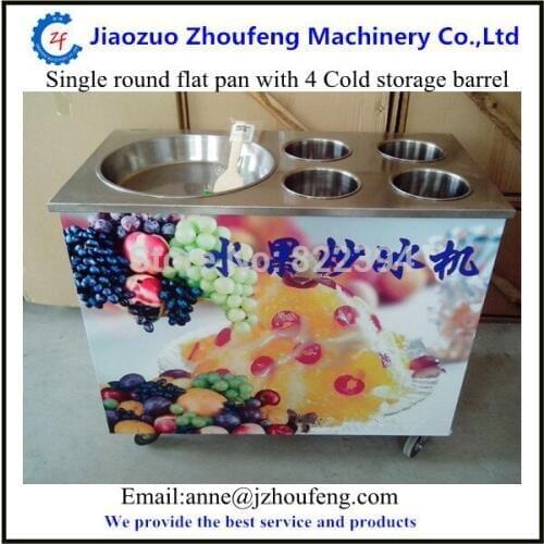 Ocean shipping single pan fried ice cream machine with 4 cold storage barrel