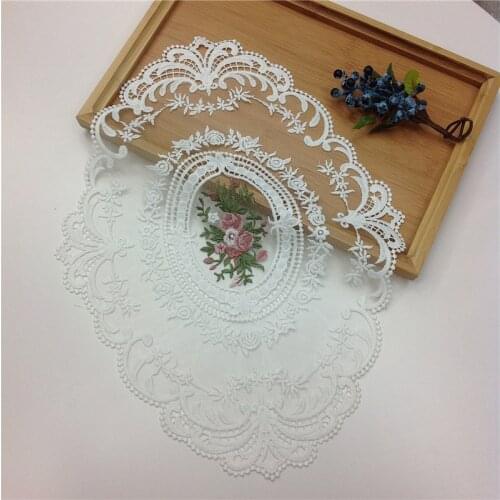 European-style Lace Embroidered Oval Placemat Coaster Food Dessert Fruit Drink Cover Cloth Bedroom Kitchen Coffee Table Cup Mat