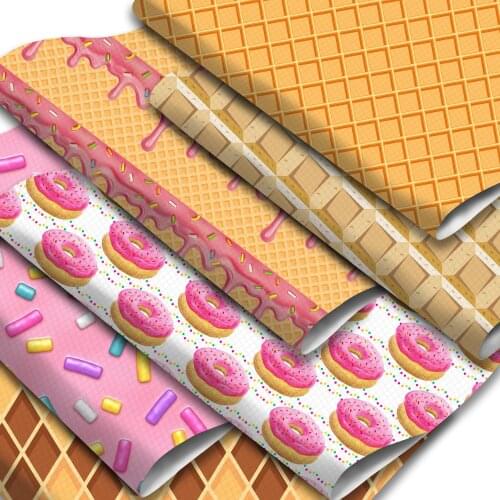 Candy Cake Waffle Pattern Printed Faux Leather Sheets Synthetic Leather Roll for Hair Bows Earrings Pouches Bags Making Crafts