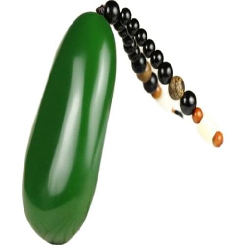 Chinese Handmade Jasper Spinach Green Raw Stone Jade Hanging Pendant