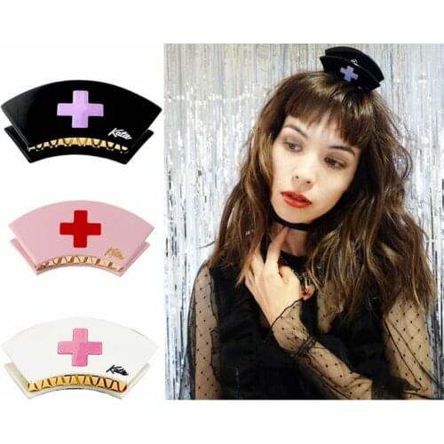 Harajuku Creative Hair Claws Female Japanese Nurse Cap Shape Cross Pattern Lovely Lolita Style Simple All-Match Hair Accessories