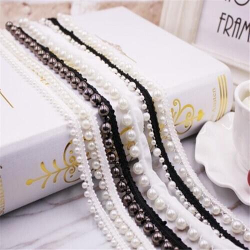 1cm width Polyester pearl lace Trimming curtain lace lacework border ornament dress garments crafts Accessories AG19
