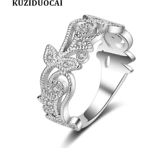Kuziduocai 2019 New Fashion Jewelry Dazzling Zircon Stainless Steel Sprout Vibrant Flower Wedding Bride Rings For Women Anillos