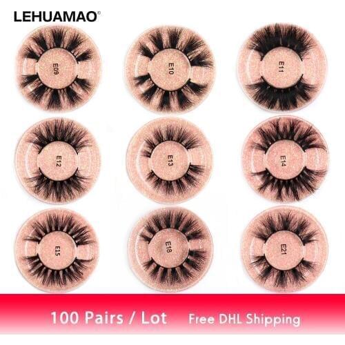 LEHUAMAO 100Pairs Mink Eyelashes 3D Mink Lashes Hand Made Fluffy Eyelash Cruelty Free Dramatic Lashes Natural Long makeup lash