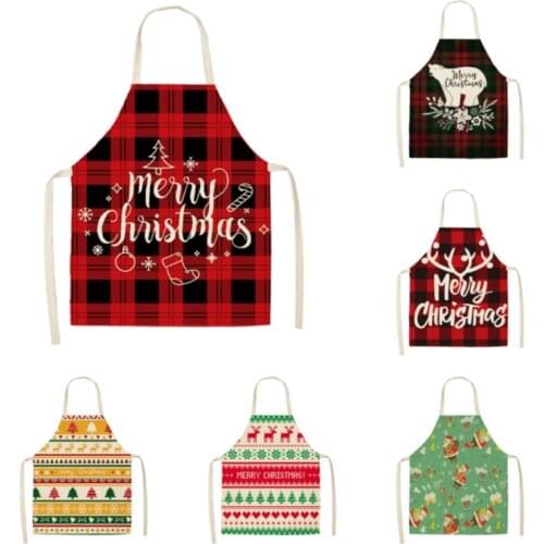 Merry Christmas Apron Creative Kitchen Housework Linen Apron Household Dirt-resistant Sleeveless Apron Smock New Year Gifts