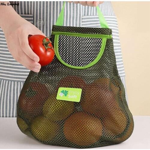 Kitchen multifunctional wall-mounted fruit and vegetable storage hanging bag, hollow mesh bag, breathable storage bag