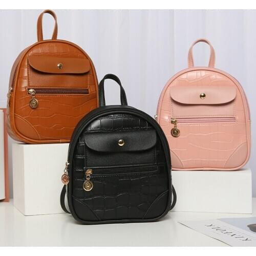 2020 Newest Fashion Solid Color Leather Mini Crocodile Pattern Backpack Trendy Adjustable Strap Shoulder Bag for Shopping Travel