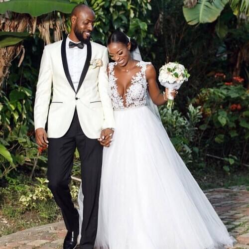 ANNIEBRITNEY White 2 Piece Slim Fit Men Suit With Black Pants Tailor Made Skinny Groom Wedding Tuxedo Prom Wedding Men Suit Set