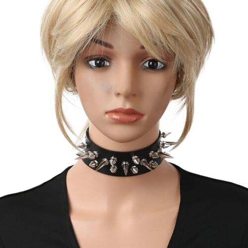 Unisex Punk Gothic Flexible PU Leather Adjustable Choker Necklace Neck Collar with Rivets Rock Club Rave Party Jewelry Accessory
