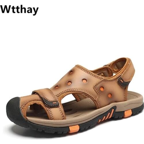 New Fashion Summer Beach Breathable Men Sandals Genuine Leather Mens Sandal Brand Men Summer Shoes Breathable Slippers Wtthay