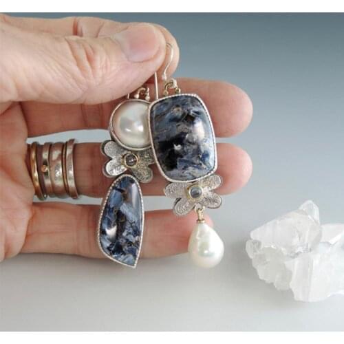 New Boho Irregular Natural Stone Dangle Earrings for Women Statement Bow-knot Pearl Hook Earring Ethnic Wedding Party Jewelry