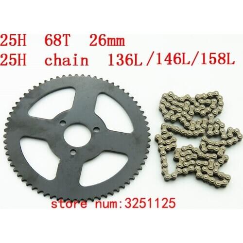 Mini Moto Drive System 25H 136/146 /158 links loops Chain with Rear Sprocket 68T 26mm For 47cc 49cc Mini Pocket Bike ATV quad