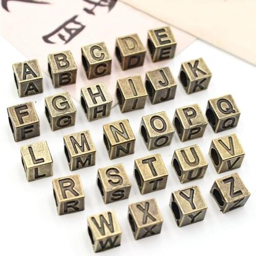 Antiqued bronze alphabet letter cube beads w/big hole alloy Charms DIY Loose Beads For Bracelet Necklace DIY Jewelry Making