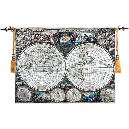 Medieval World Map Nautical Charts Art Wall Tapestry Picture Fabric Belgium Wall Hanging Gobelin Moroccan Decor Wall Carpet