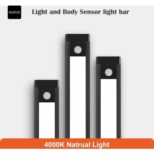 HUIZUO LED Wireless Sensor Light Bar 20 30 50cm Light and Body Sensor USB Rechargeable Hook Magnetic Night Light Bedroom Kitchen