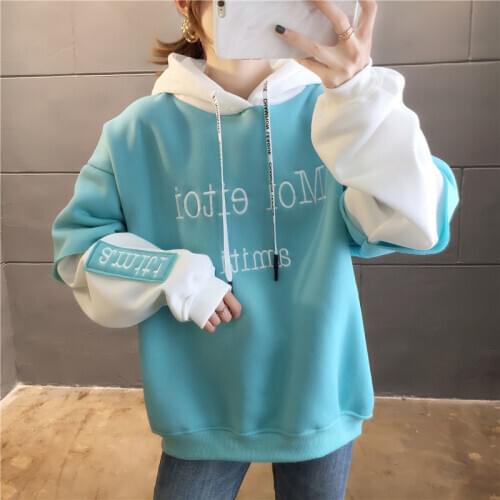 Sweatshirt Female Korean Winter Plus Cashmere Loose Lazy Student Long-sleeved Shirt Section Fake Two-piece Hooded Jacket