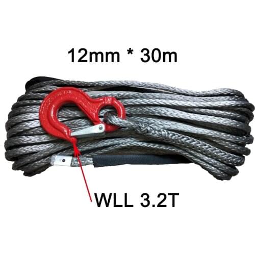 2018Hot Selle12mm*30m Synthetic Winch Rope With Hook and Fairlead for Offroad Parts, ATV Winch Cable,Winch Rope 12mm,Plasma Rope