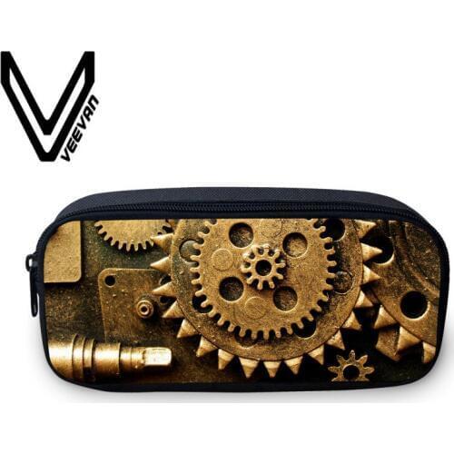 VEEVANV New Pencil Case Casual Machine Parts 3D Printing Purse Large Wallet Boys School Storage Pouch Fashion Women Makeup Bags
