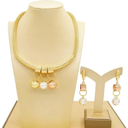 Yulaili Dubai Gold Jewelry Sets for Women Wedding Bridal Party Gift Round Shape Pendant Necklace Earrings Jewelery Set Wholesale