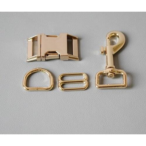 1 set 25mm Metal D ring belt straps 8 button release buckle spring hookDIY Dog Collar Leash Set Metal Accessories