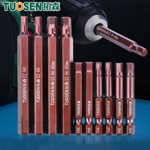 10PCS Hexagonal Electric Screwdriver Hexagonal Pneumatic Screwdriver S2 With Magnetic H4 H5 H6 50mm 80mm Hex Shank Anti Slip