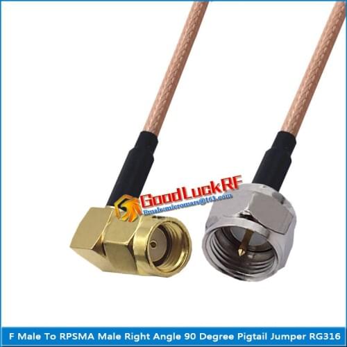 1X Pcs F Male to RPSMA RP-SMA RP SMA Male Right Angle 90 Degree Plug Pigtail Jumper RG316 Cable Coaxial 50 ohm Low Loss