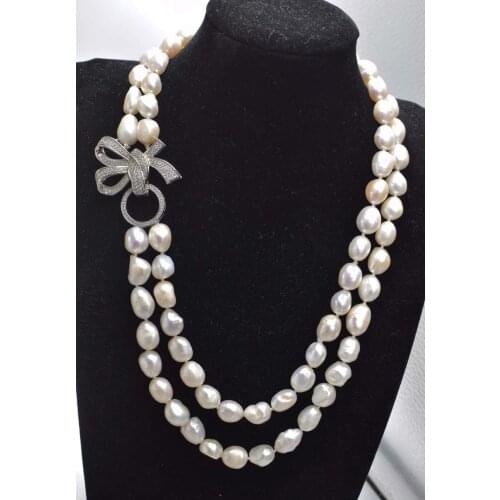 2rows freshwater pearl white baroque 9-13mm necklaces nature beads wholesale 20-22inch
