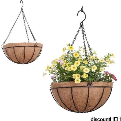 3 Sizes Of Iron Coconut Semicircle Flower Pots Hanging Balcony Rattan Decoration Hanging Basket Garden Plant Flower Basket