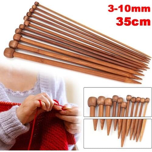 35cm length--Pair 3mm - 10mm Bamboo Knitting Needles Pointed Carbonized Wooden Single