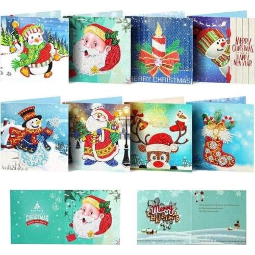 8PCS 5D Christmas Cards Kits Diamond Painting Greeting Holiday Card with Envelopes Xmas Gift for Adults Kids