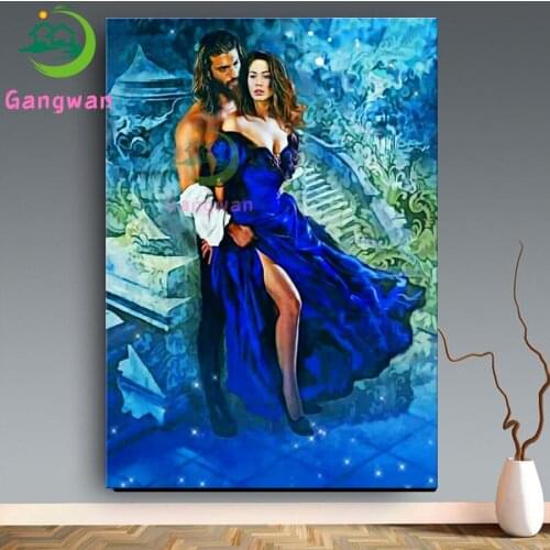 Full Square Round 5d Diamond Embroidery blue Romantic brutal couple Diamond Painting Intimate lovers DIY Valentines Day gift