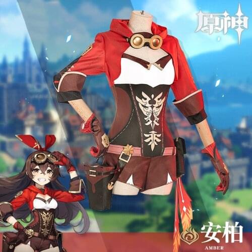 Anime Genshin Impact Amber Game Suit Battle Gorgeous Uniform Cosplay Costume Party Outfit Halloween Women Free Shipping 2021New
