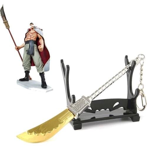 Anime One Piece Key Chain White beard Edward Newgate Sword Keyrings Blade Key Holder Pendant Metal Keychains Charm Men Jewelry