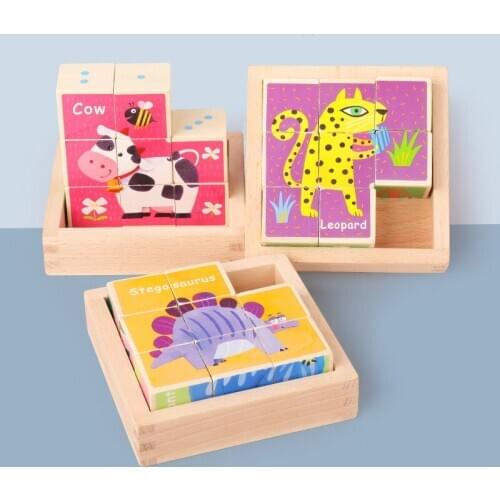 Childrens three-dimensional animal building blocks wooden early education cognitive childrens domino building block toys