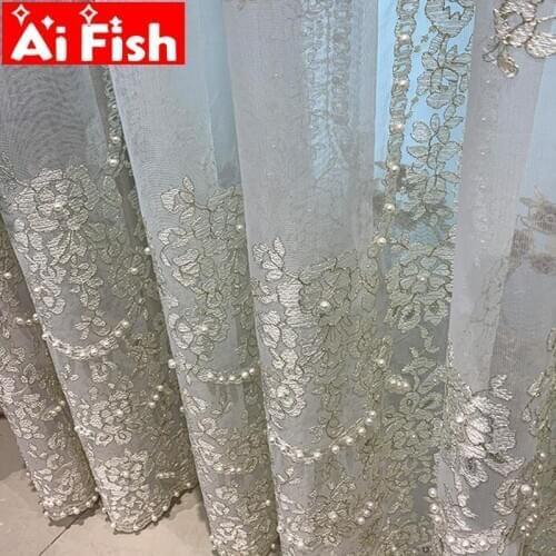 Europe Luxury Delicate White Pearl Sheer Voile Embroidered Tulle Curtains for Living Room Neoclassical Retro Romantic Drapes #5