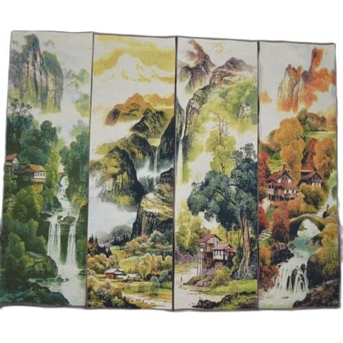 Chinese Handmade Silk Hanging Landscape painting Decorative wall paintings Four screen