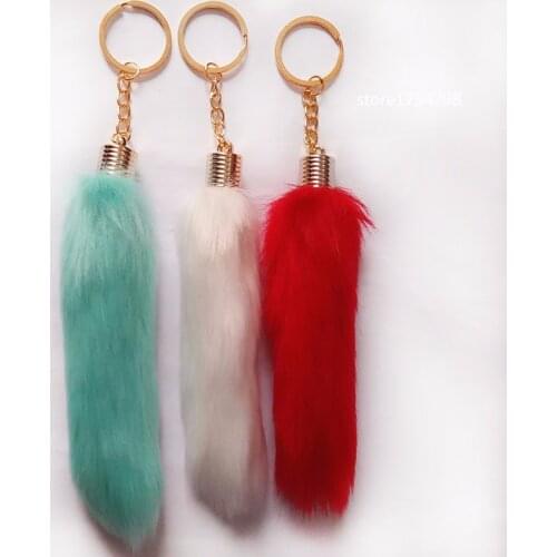 Fake Fur Tail Key Chain Pompon Keychain KC Gold Key Ring Women Arts Crafts Bag Charming Pendant Soft Car Key Holder Nice Gift