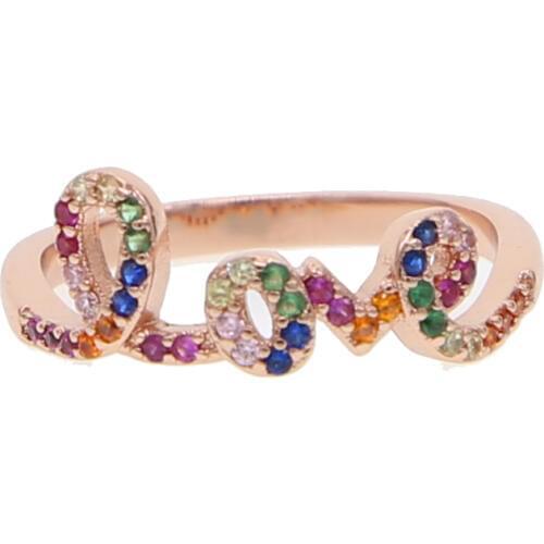 Colorful cz paved rose gold color Love letter valentines gift love letter ring for girlfriend
