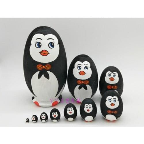 Nesting Wooden Doll Toys Penguin Pattern Russian Matryoshka Dolls DIY Embryos Russian Nesting Toy Kids Learning Painting Toys